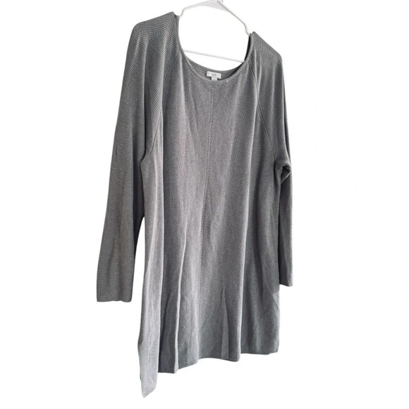 J Jill Gray Knit Long Sweater Pullover Tunic Textured Boat Neck XL Petite - Picture 2 of 11